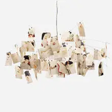 Ingo Maurer, Blushing Zettel'z chandelier, 2006, 80 prints on Japanese paper, stainless steel, heat-resistant satin-frosted glass