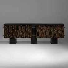 Paul Evans, Wavy Front cabinet, 1973, welded, gilt, polychromed and patinated steel