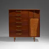 Origins cabinet, model 214 by George Nakashima, c. 1958, laurel, walnut, brass, sold Sep 2022