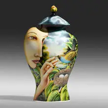 Kurt Weiser, Covered Jar with Bird's Nest, 1993, china-painted porcelain