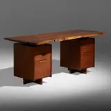Double Pedestal desk by George Nakashima, 1963, American black walnut, rosewood, sold Sep 2022