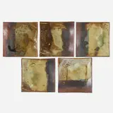Plates, set of five by Toshiko Takaezu, c. 1980, glazed stoneware, sold Sep 2022