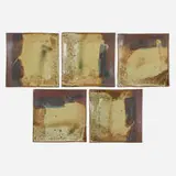 Plates, set of five by Toshiko Takaezu, c. 1980, glazed stoneware, sold Sep 2022