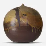 Large Closed Form by Toshiko Takaezu, c. 1980, glazed stoneware, sold Sep 2022