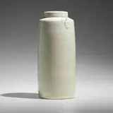 Lidded jar by Edmund de Waal, c. 1995, celadon-glazed porcelain with impressed and pinched designs, sold Sep 2022