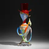 Michael Lucero, Anthropomorphic Male Figure from the New World series, 1994, glazed and hand-painted earthenware, hand-blown glass