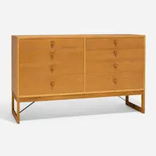 Cabinet by Børge Mogensen, c. 1955, oak, teak, steel, sold Jul 2025
