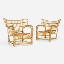 Viggo Boesen, Teddy lounge chairs, pair, 1936, rattan