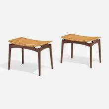 Sigfred Omann, Stools, pair, c. 1965, teak, cane