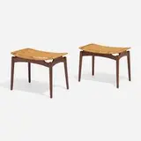 Sigfred Omann, Stools, pair, c. 1965, teak, cane