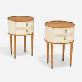 Halvdan Pettersson, Nightstands, pair, c. 1940, mahogany, stained beech, vinyl, brass