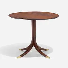 Occasional table by Frits Henningsen, c. 1940, mahogany, brass, sold Jul 2025