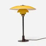 PH 3.6/2.5 table lamp by Poul Henningsen, lacquered aluminum and steel, patinated brass, painted frosted glass, plastic, sold Jul 2025