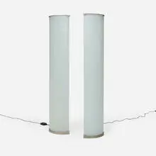 Gio Ponti, Pirellone floor lamps, pair, c. 1967, glass, nickel-plated brass
