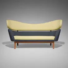 Baker sofa by Finn Juhl, linen upholstery, teak, sold Jun 2025