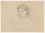 Hans Thoma, Cella Thoma, die Frau des Künstlers, Um 1875, Kreide und Bleistift, mit etwas weißer Kreide gehöht, auf braunem Papier