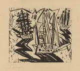 Lyonel Feininger, Schiffe (drei Segelschiffe), 1919, Holzschnitt auf Bütten