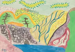 Werner Gilles, Landschaft mit See, 1951, Aquarell über Bleistift auf Papier