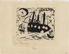 Fröhliche Schiffsreise by Lyonel Feininger, 1925, Holzschnitt auf Seidenpapier, sold Apr 2023