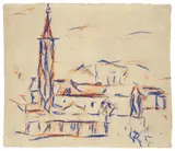 Collegio Kirche in Ascona by Christian Rohlfs, 1937, Blaue Kreide und Rötel auf Japan, sold May 2011