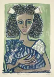 Otto Dix, Mädchen mit Katze I (Kopf geradeaus), 1956, Farblithographie auf Velin