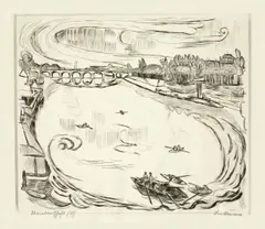 Mainlandschaft by Max Beckmann, 1918, Kaltnadel auf Japan, sold Nov 2010