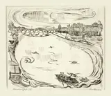 Max Beckmann, Mainlandschaft, 1918, Kaltnadel auf Japan