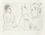Pablo Picasso, Modèle et peintre chauve, 1966, Kaltnadelradierung auf BFK Rives Velin