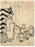 Wachposten und Kinder by Heinrich Zille, 1905, Tuschfeder und Deckweiß auf Papier, sold Nov 2012