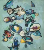 69/Ja9 by Rolf Cavael, 1969, Öl auf Spanplatte, sold Nov 2012
