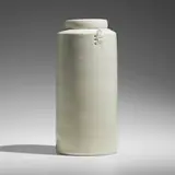 Lidded jar by Edmund de Waal, c. 1995, celadon-glazed porcelain with impressed and pinched designs, sold Sep 2022