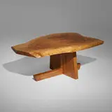 Minguren I coffee table by Mira Nakashima, 2006, Claro walnut, rosewood, sold Sep 2022