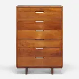 Tall cabinet by George Nakashima, 1971, cherry, American black walnut, sold Sep 2022
