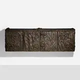 Sculpted Bronze wall-hanging cabinet, model PE 40 by Paul Evans, 1969, bronzed resin over wood, slate, sold Sep 2022