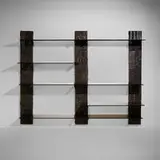 Sculpted Bronze wall unit, model PE 119 by Paul Evans, 1970, bronzed resin over wood, smoked glass, sold Sep 2022