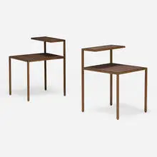 Nicholas Mongiardo, Tiered occasional tables, pair, 2004, enameled steel, acrylic faux shagreen