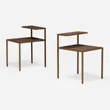 Nicholas Mongiardo, Tiered occasional tables, pair, 2004, enameled steel, acrylic faux shagreen