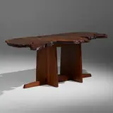 Steinbaum side table by Mira Nakashima, 2004, Claro walnut burl, American black walnut, laurel, sold Sep 2022