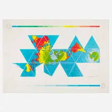 Dymaxion Air-Ocean World Map by Buckminster Fuller, 1980, screenprint in colors, sold Jun 2025