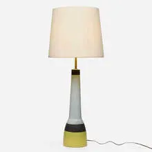 attribution Ettore Sottsass, Table lamp, c. 1957, glazed stoneware, brass