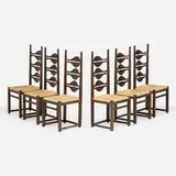 Jordi Vilanova i Bosch, Dining chairs, set of six, 1964, mahogany, rush
