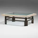 David Nosanchuk, Coffee table, c. 2010, marble-clad wood, glass, bronze