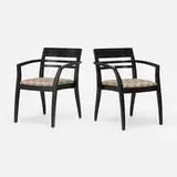 Brayton International, Guest armchairs, pair, c. 1980, ebonized maple, upholstery