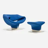 Pierre Paulin, Ribbon chair and ottoman, 1965, upholstery, lacquered wood