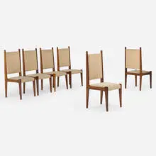 Sergio Rodrigues, Chairs from the Bloch Editores S.A. Building, Rio de Janeiro, set of six, c. 1975, rosewood, upholstery