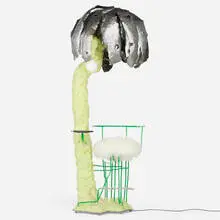 Jonathan Trayte, Melon Ball Sidecar, 2021, painted and powder-coated steel, foam, stainless steel, polymer compound, pigment, resin, crushed glass, slate, marble, sheepskin