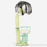 Jonathan Trayte, Melon Ball Sidecar, 2021, painted and powder-coated steel, foam, stainless steel, polymer compound, pigment, resin, crushed glass, slate, marble, sheepskin