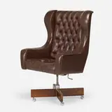 Sergio Rodrigues, Kennedy swivel office chair, 1963, leather upholstery, jacaranda, casters