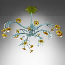 Virgil Marti, Chandelier (Fallow Deer, Red Stag and Sunflowers), 2003, polyester resin, macramé rope