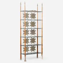 Jeannot Cerutti, Libabel bookcase, 1989, walnut, lacquered wood, steel, brass inlay, cotton